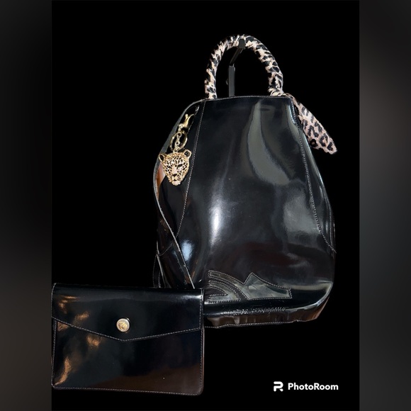 Salvatore Ferragamo Black Patent Leather Backpack! Pristine!! Comes w/pouch! - Picture 2 of 3